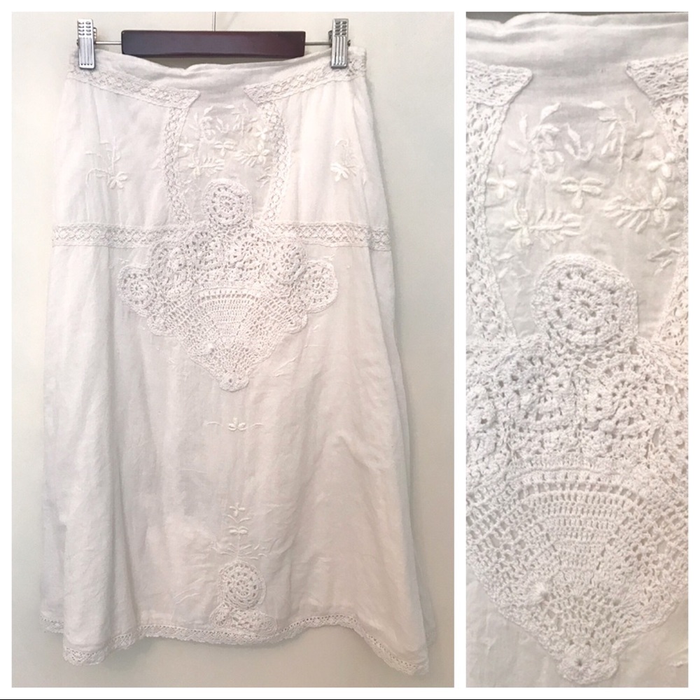 Free People White Crochet & Embroidery Skirt 2